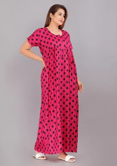 Trendy Jaipuri Cotton Short Sleeves Nighty/Night Dress For Women