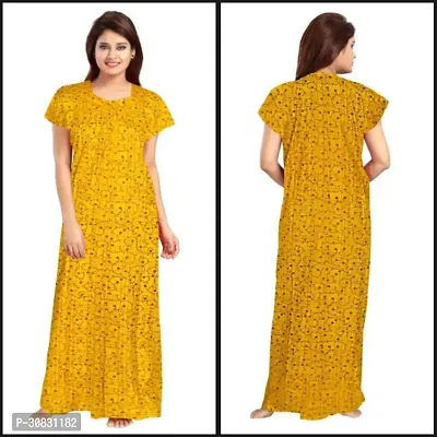 Elegant Yellow Cotton Blend Printed Nightdress For Women