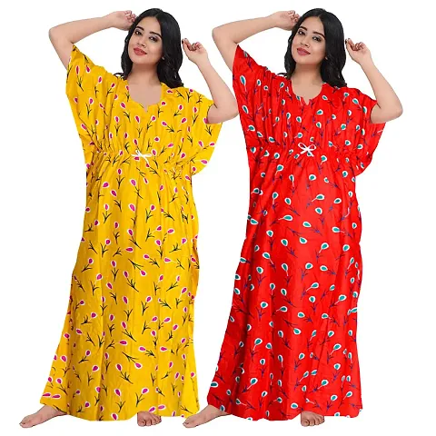 Set of 2- Women Cotton Printed kaftan Nighty