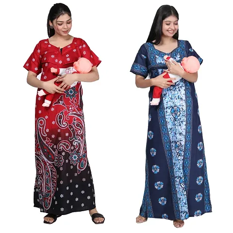 Women Printed Feeding Nighty Combo For Maternity Pack Of 2