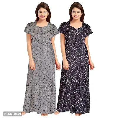 Nandini Women's Cotton Block Print Maxi Nighty Combo (Multicolour, Free Size) - Pack of 2 Pieces-thumb0