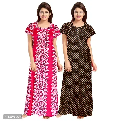 JVSP 100% Cotton Nighty for Women || Long Length Printed Nighty/Maxi/Night Gown/Night Dress/Nightwear Inner  Sleepwear for Women's (Combo Pack of 2)