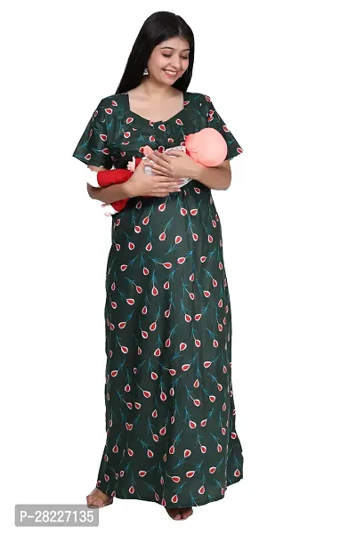 Elegant Cotton Blend Printed Maternity Feeding Nighty For Women