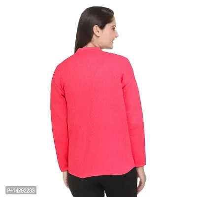 Mudrika Women Woolen V-Neck with Double Collar Heavy Winter Wear Pure Wool Cardigan Sweater with Side Pockets and Solid Colour Pink-thumb2