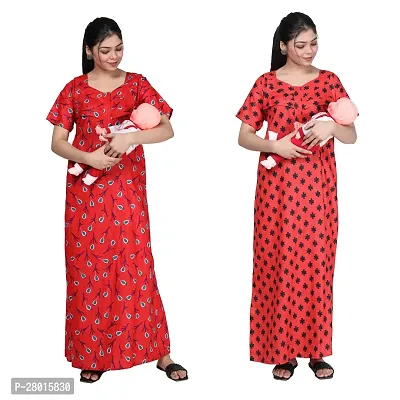 Women Printed Feeding Nighty For Maternity Wear In Amazing Colors And Best Fabric Pack Of 2