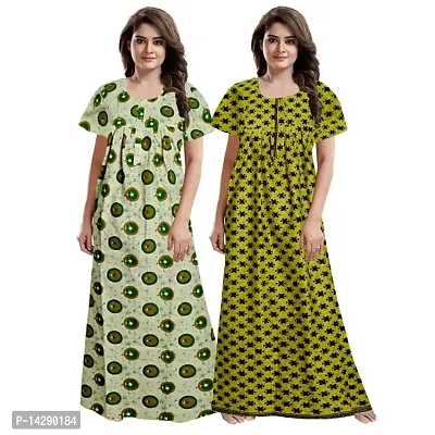 JVSP Women's 100% Cotton Printed Attractive Maxi Maternity Wear Comfortable Nightdresses ( Combo Pack of 2 PCs.)-thumb0