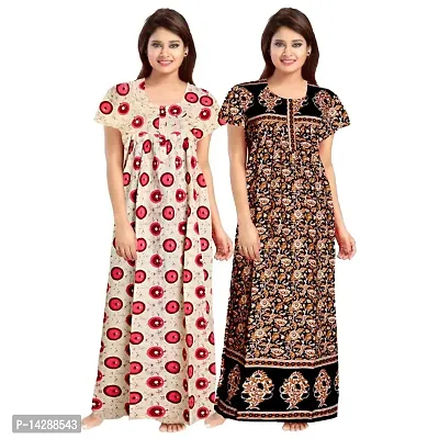 JVSP 100% Cotton Nighty for Women || Maxi Length Printed Nighty/Maxi/Night Gown/Night Dress/Nightwear Inner  Sleepwear for Women's (Combo Pack of 2)