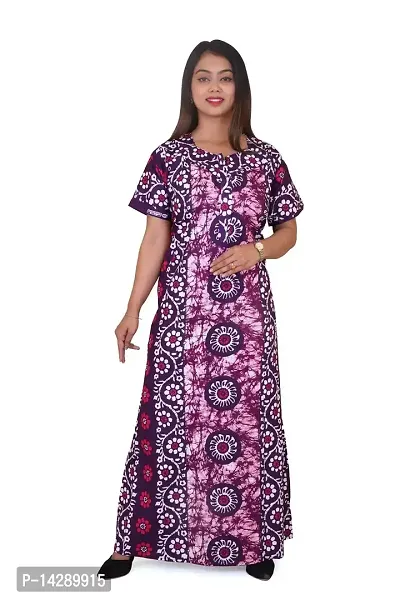 Generic Women's Cotton Block Print Maxi Nighty (ASD-304-BLUE-XXL_Blue_2XL)