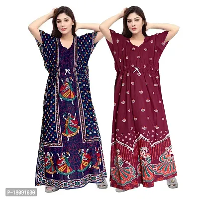 Stylish Embellished rich long Printed nightwear Combo Pack of 2