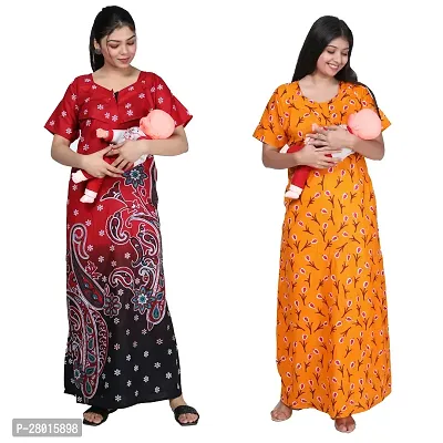 Women Printed Feeding Nighty For Maternity Wear In Amazing Colors And Best Fabric Pack Of 2