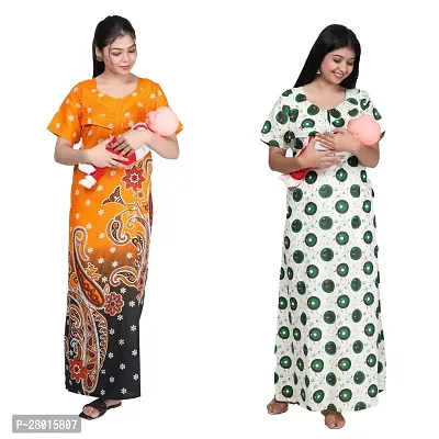 Women Printed Feeding Nighty For Maternity Wear In Amazing Colors And Best Fabric Pack Of 2-thumb0