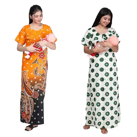 Women Printed Feeding Nighty Combo For Maternity Pack Of 2