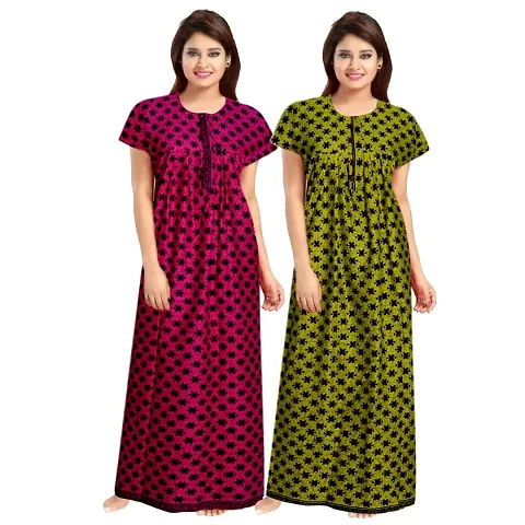 JVSP 100% Cotton Nighty for Women || Full Length Printed Nighty/Maxi/Night Gown/Night Dress/Nightwear Inner & Sleepwear for Women's (Combo Pack of 2)