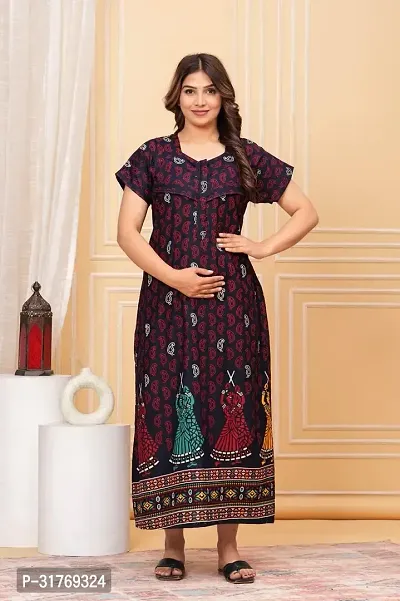 Elegant Multicoloured Cotton Printed Maternity Nighty For Women