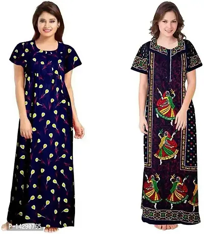 Nandini Women's Pure Cotton Floral Printed Maternity Wear Nighty - Free Size -Combo Pack of 2 Pieces Multi-Colour-thumb0