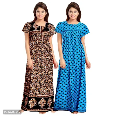 JVSP 100% Cotton Nighty for Women || Maxi Length Printed Nighty/Maxi/Night Gown/Night Dress/Nightwear Inner  Sleepwear for Women's (Combo Pack of 2)