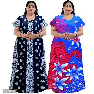 Stylish Cotton Printed Nighty For Women Pack Of 2-thumb0