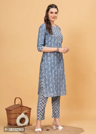 Stylish Blue Cotton Printed Kurta Bottom Set For Women-thumb3