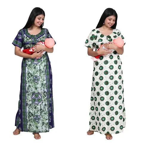 Women Printed Feeding Nighty Combo For Maternity Pack Of 2