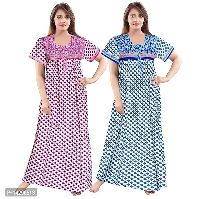 Mudrika Women's Pure Cotton Regular Jaipuri Maxi Nighty (Multicolor, Free Size)-thumb0