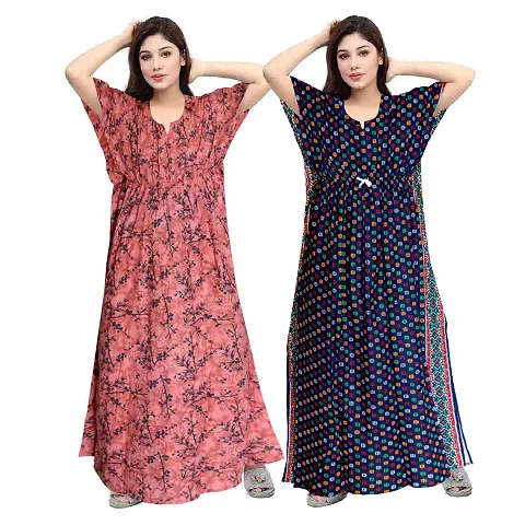 Stylish Cotton Kaftan Nighty/Nightdress For Women Pack Of 2