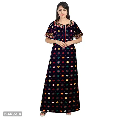 Nandini Casual Wear Pure Cotton Maxi Nighty for Women Maroon,Beige-thumb4