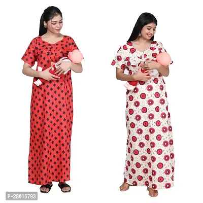 Women Printed Feeding Nighty For Maternity Wear In Amazing Colors And Best Fabric Pack Of 2-thumb0