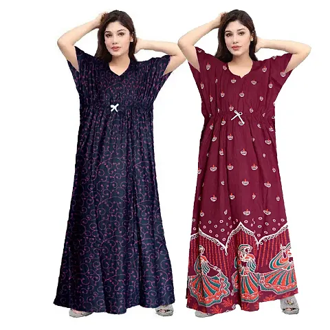 Stylish Embellished rich long nightwear Combo Pack of 2