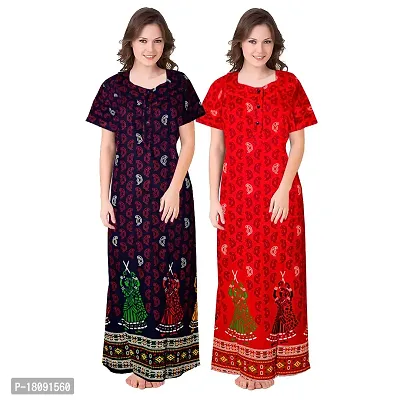 Stylish Embellished rich long Printed nightwear Combo Pack of 2-thumb0