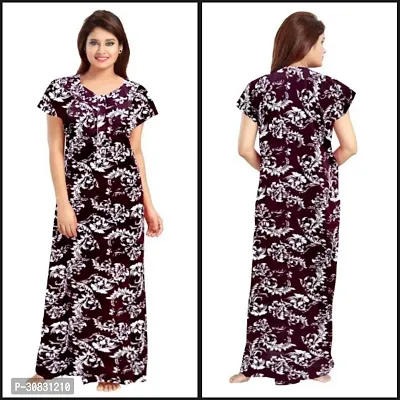 Elegant Purple Cotton Blend Printed Nightdress For Women