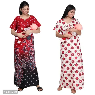 Women Printed Feeding Nighty For Maternity Wear In Amazing Colors And Best Fabric Pack Of 2