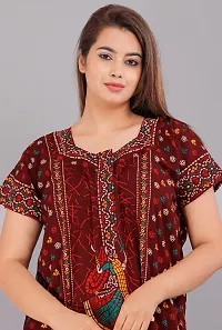 Trendy Cotton Maroon Short Sleeves Nightwear For Women-thumb1