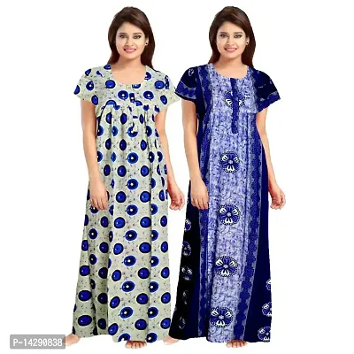 Nandini Women's Soft Cotton Sleepwear Nighty Gown (Multicolour, Free Size) -Combo Pack of 2