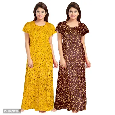 Stylish Embellished rich long Printed nightwear Combo Pack of 2-thumb0