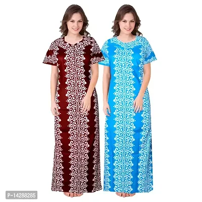 JVSP 100% Cotton Nighty for Women || Full Length Printed Nighty/Maxi/Night Gown/Night Dress/Nightwear Inner  Sleepwear for Women's (Combo Pack of 2)