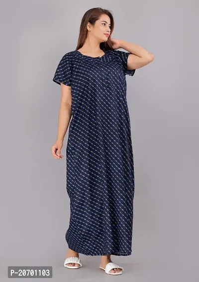 Trendy Cotton Navy Blue Short Sleeves Nightwear For Women