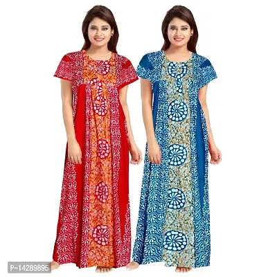 Lorina Women's Cotton Printed Attractive Maternity Wear Comfortable Maxi Nightdresses ( Combo Pack of 2 PCs.)