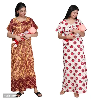 Women Printed Feeding Nighty For Maternity Wear In Amazing Colors And Best Fabric Pack Of 2