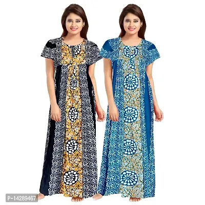 JVSP Women's 100% Cotton Printed Attractive Maxi Maternity Wear Comfort Nightdresses ( Combo Pack of 2 PCs.)-thumb0