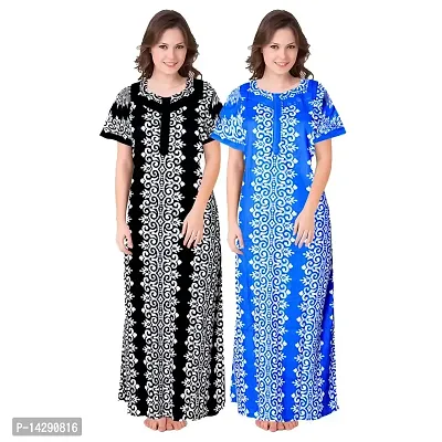 JVSP 100% Cotton Nighty for Women || Full Length Printed Nighty/Maxi/Night Gown/Night Dress/Nightwear Inner  Sleepwear for Women's (Combo Pack of 2)