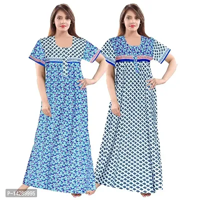 Nandini Women's Cotton Block Print Maxi Nighty (Pack of 2, Red  Blue, XX-Large)