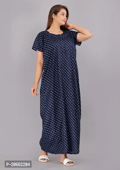 Trendy Cotton Navy Blue Short Sleeves Nightwear For Women-thumb0