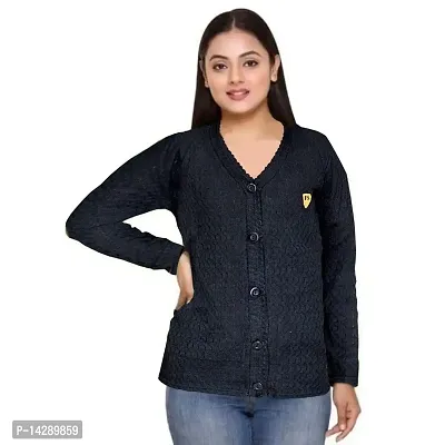Mudrika Women's Woollen Warm Full Sleeves V-Neck for Winters Sweater - Free Size Black-thumb0