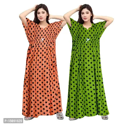 Stylish Embellished rich long Printed nightwear Combo Pack of 2