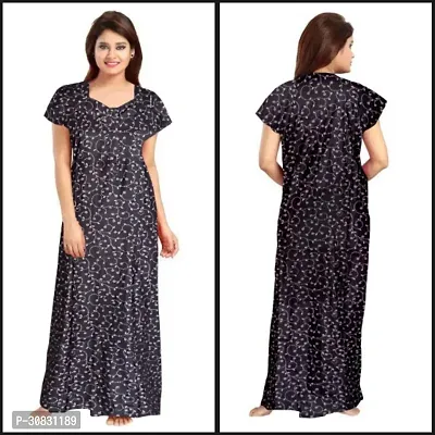 Elegant Black Cotton Blend Printed Nightdress For Women