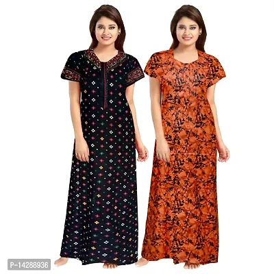 JVSP 100% Cotton Nighty for Women || Long Length Printed Nighty/Maxi/Night Gown/Night Dress/Nightwear Inner  Sleepwear for Women's (Combo Pack of 2)-thumb0