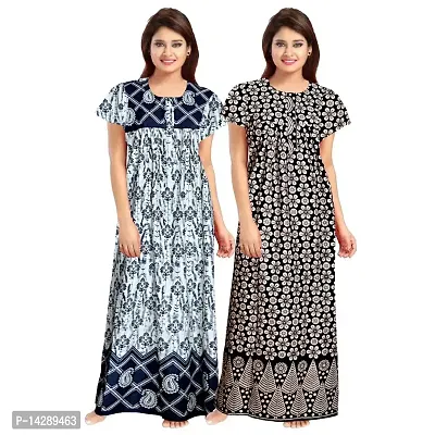 Lorina Women's Attractive Cotton Printed Maxi Sleepwear Long Nighty(Pack of 2) Black,Red-thumb0