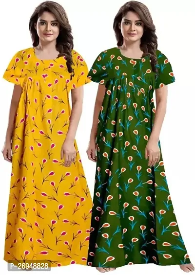 Elegant Multicoloured Cotton Printed Nighty For Women Combo Pack Of 2-thumb0