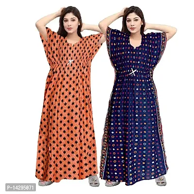 Lorina Women's Fashion Cotton Printed Full Length Maxi Night Gown Maternity Wear Kaftan Maxi Nighty (Combo Pack of 2)