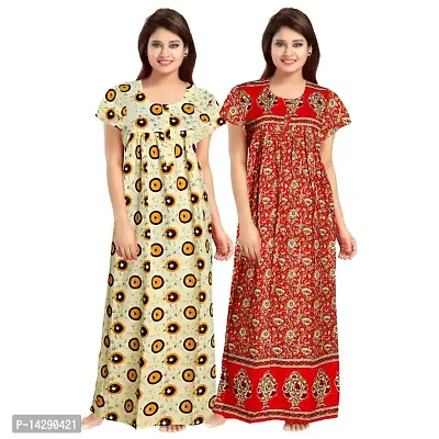 JVSP 100% Cotton Nighty for Women || Maxi Length Printed Nighty/Maxi/Night Gown/Night Dress/Nightwear Inner  Sleepwear for Women's (Combo Pack of 2)